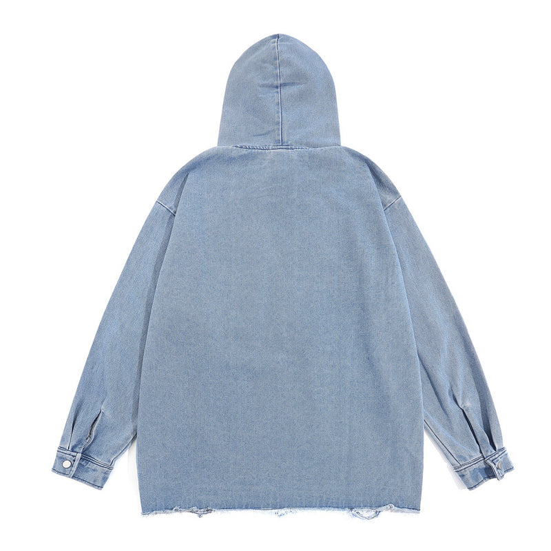 Men Denim Jacket Wash Gradient Hooded Denim Hoodie Men's Denim Jacket Coat