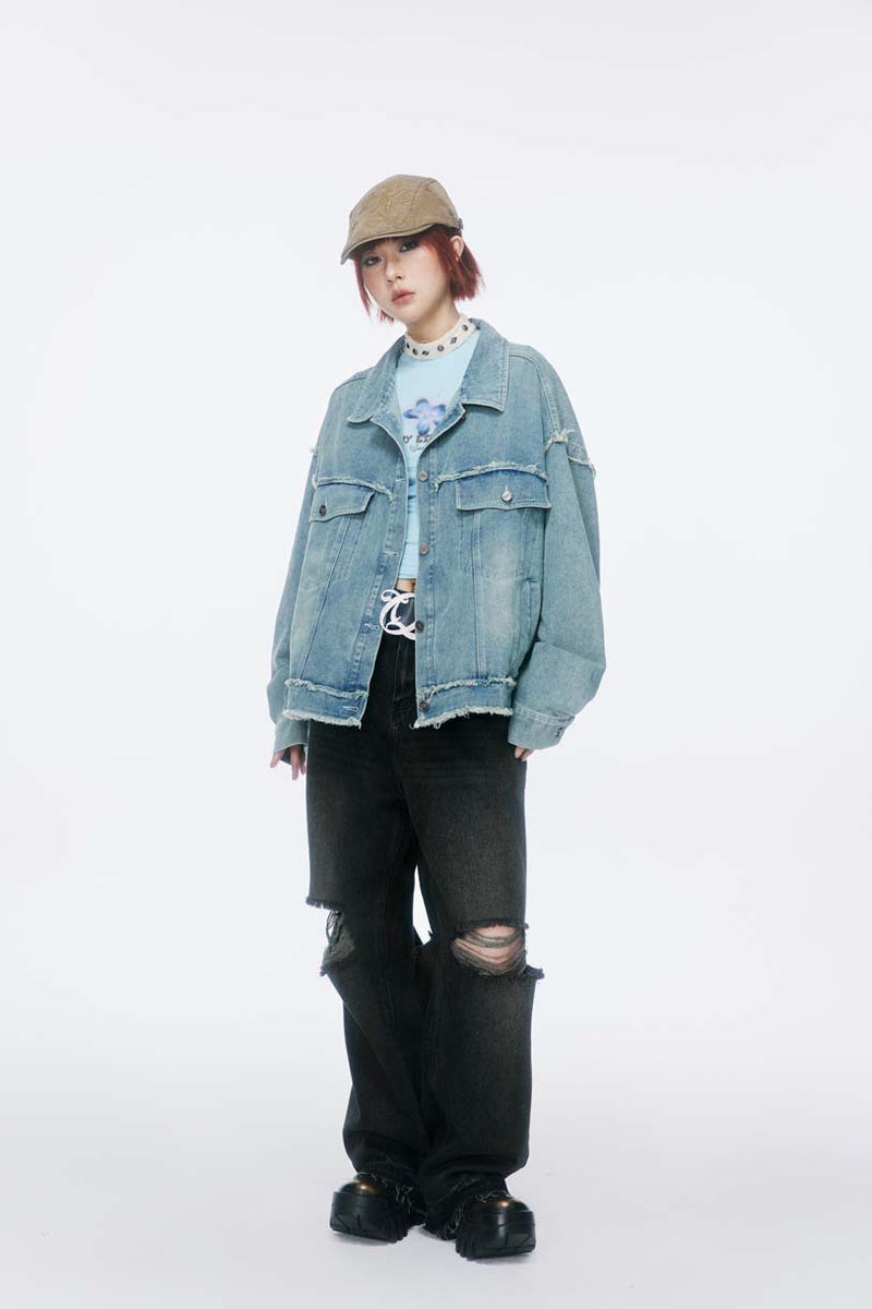 Unisex Jacket Autumn Butterfly Patch Denim Coat