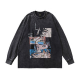 Men Long Sleeve Shirt Vintage Portrait Printing Long Sleeve T-shirt Washed and Worn Men and Women Autumn