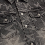 Men Denim Jacket Lightning Printed Jacket Coat Washed Distressed Denim Jacket