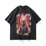 Men T Shirt Portrait Printing Loose Short Sleeve T-shirt Men and Women Street Retro