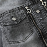 Men Denim Jacket Washed Distressed Denim Jacket Workwear Jacket