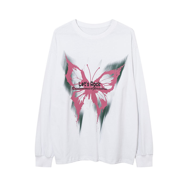 Men Long Sleeve Shirt Graffiti Printing Fried Color Bottoming Long Sleeve T-shirt Men's Loose All-Match Couple