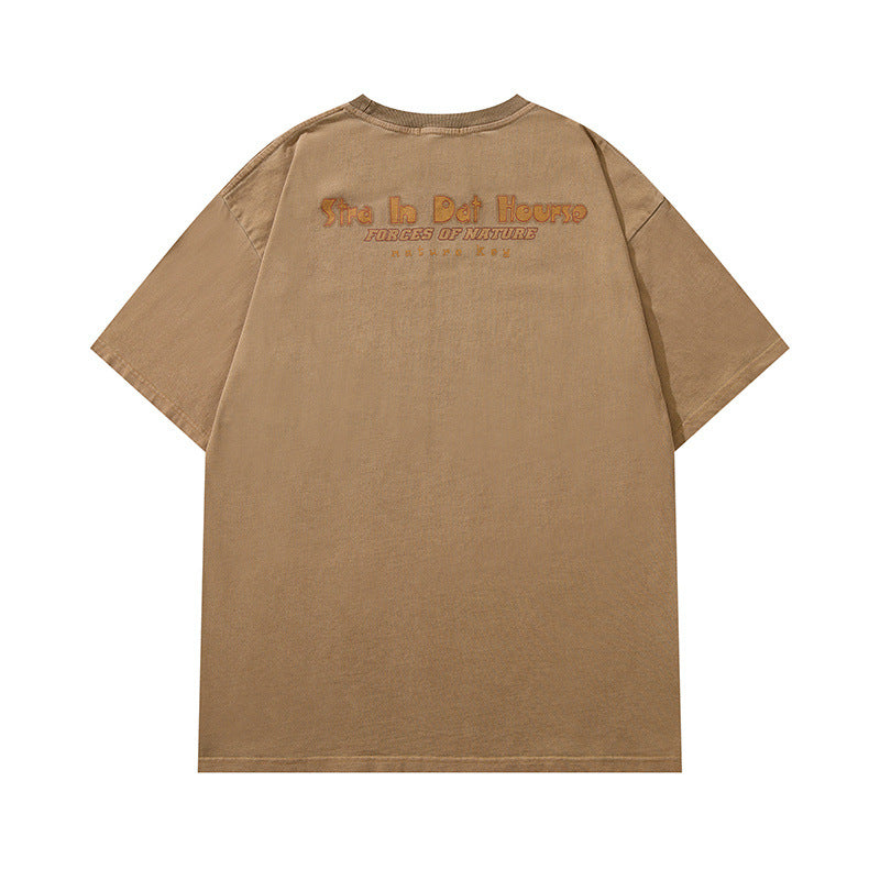 Men T Shirt Vintage Distressed Washed Loose Casual Short Sleeve T-shirt for Men and Women