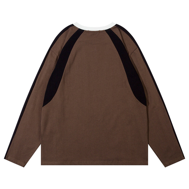 Men Hoodie round Neck Base Sweater Stitching Contrast Color American Motorcycle Racing Suit