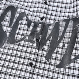 Men Long Sleeve T Shirt Plaid Letter Print Hollow out Long Sleeve Shirt Loose Casual Shirt