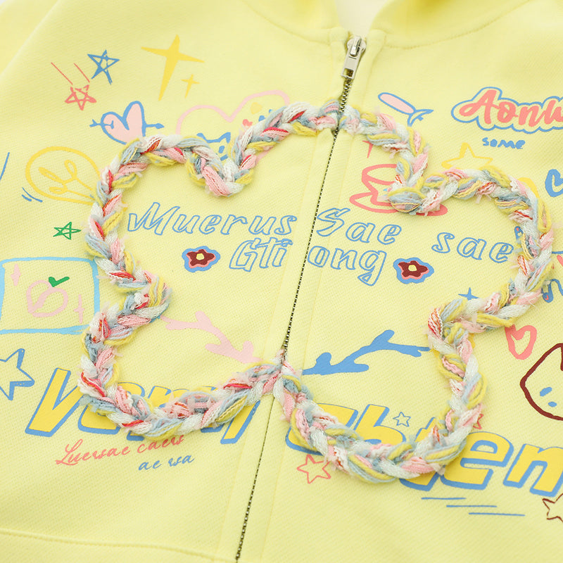 Men Hoodie Two-Way Zipper Woven Five-Pointed Star Cardigan Sweater