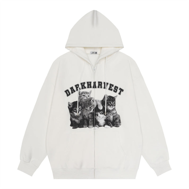 Men Hoodie Coat Men's Cardigan Zipper Hooded Top Loose Hooded