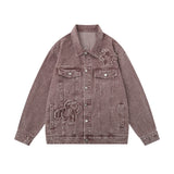 Men Denim Jacket Embroidered Spider Denim Jacket Men Loose Wash Do the Old Cowboy Coat