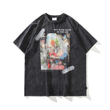 Men's T Shirt Vintage Distressed Printed Short-Sleeved T-shirt Men's and Women's Loose Summer