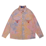 Men Long Sleeved T Shirt Plaid Tie-Dye Long Sleeve Shirt Men's Embroidery Lapel Shirt Coat Spring and Autumn