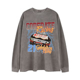 Men Long Sleeve Shirt Vintage Vintage Racing Printing Casual Long Sleeve T-shirt Men and Women Loose