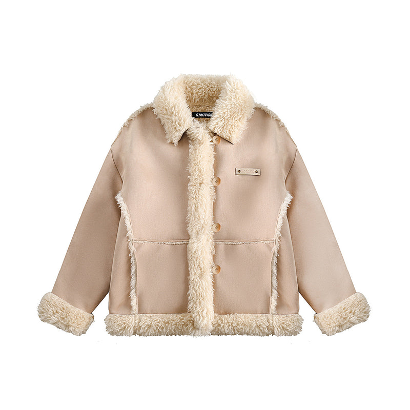 Unisex Jacket Winter Deerskin Velvet Stitching Jacket