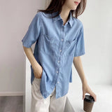 Women T-shirt Denim Shirt Spring/Summer Loose Top Coat
