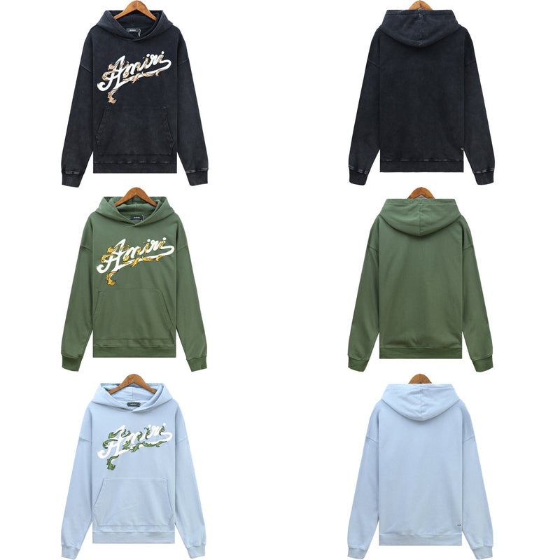 Amiri Hoodie AMI Botanical Letter Pattern Crew Neck Pullover Long Sleeve