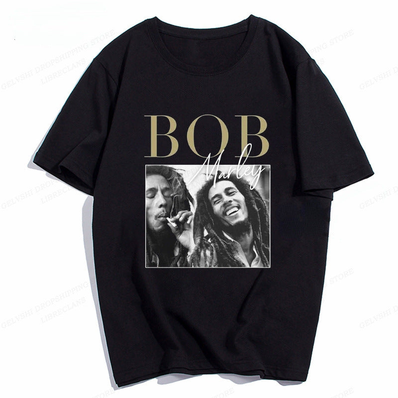 Rap Singer Bob Marley T-shirt Men's Fashion Cotton T-shirt