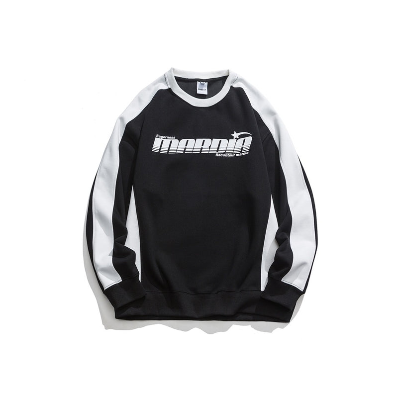 Unisex Hoodie Retro Patchwork Contrast Color Coat Men's and Women's round Neck Sweater