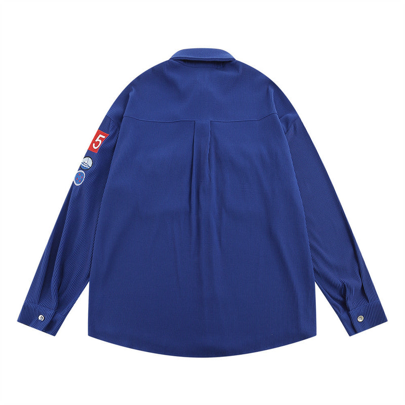 Men Long Sleeve T Shirt Men's Ins Loose Casual Embroidered Lapel Shirt Coat