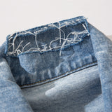 Men Denim Jacket Washed and Worn Denim Jacket Men Vibe Casual Denim Baggy Coat