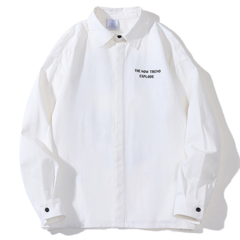 Men Long Sleeved T Shirt Letter Printed Long Sleeve Shirt Men's Spring and Autumn Leisure Loose Outer Shirt