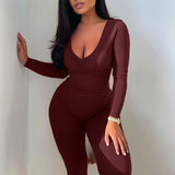 Women Jumpsuit Women's Autumn and Winter Long Sleeve V-neck Tight Trousers