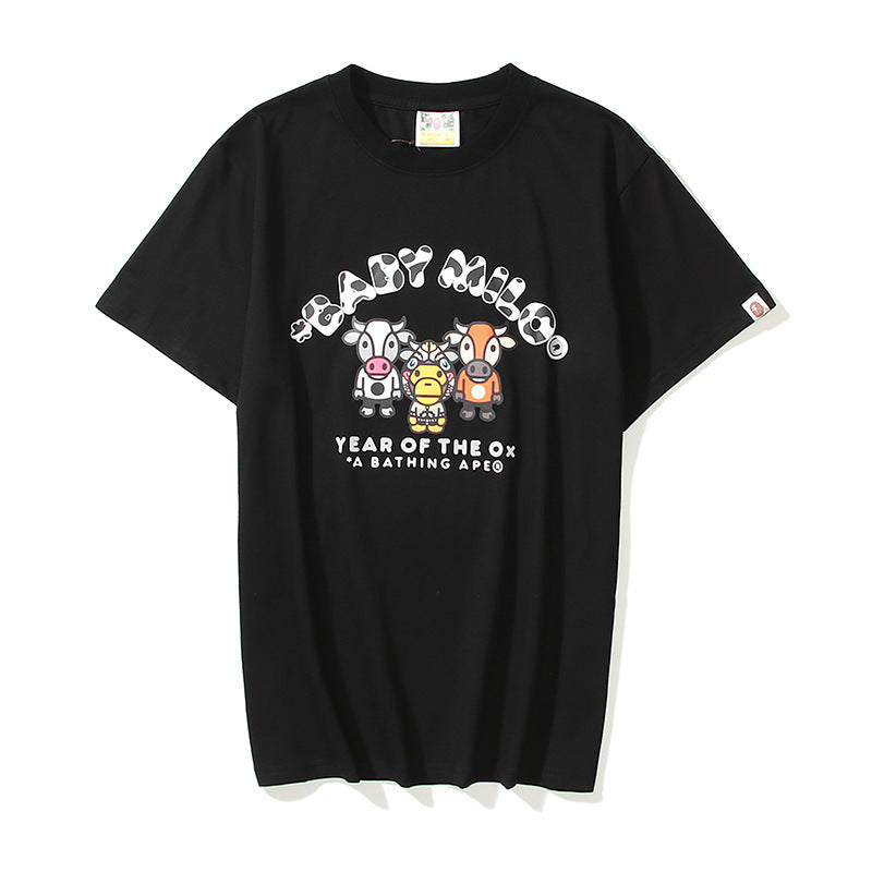 Bathing Ape Summer plus Size Loose Cartoon Anime Print Men's and Women's Short-Sleeved T-shirt