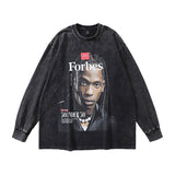 Men Long Sleeve Shirt Printed Washed Long Sleeve Bottoming T-shirt for Men and Women
