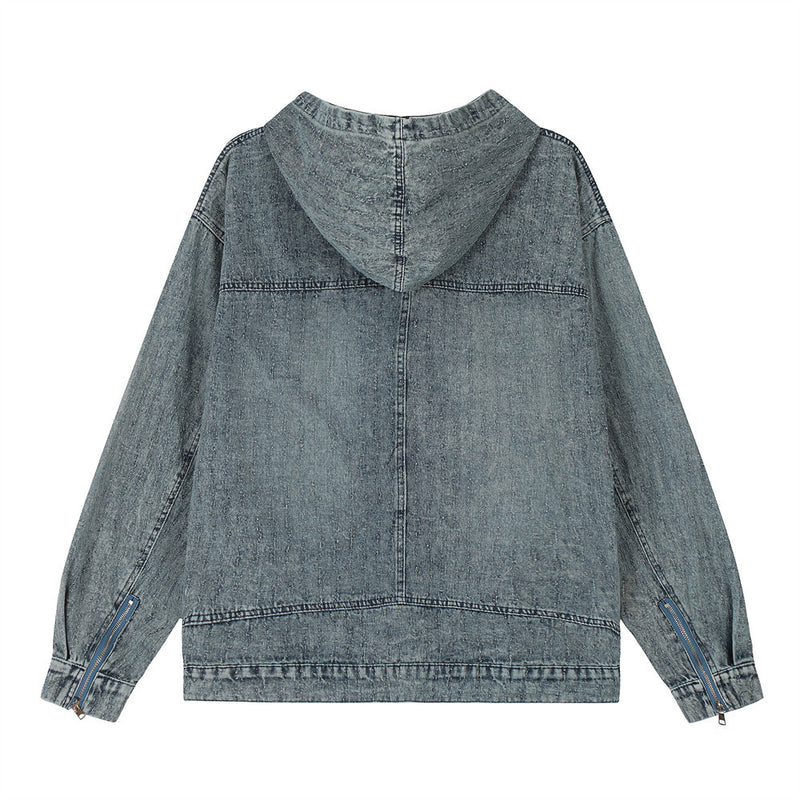 Men Denim Jacket Washed Do the Old Cowboy Hooded Sweater Spring and Autumn Loose