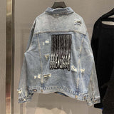 Graffiti Bomber Jacket Graffiti Cola Embroidery Denim