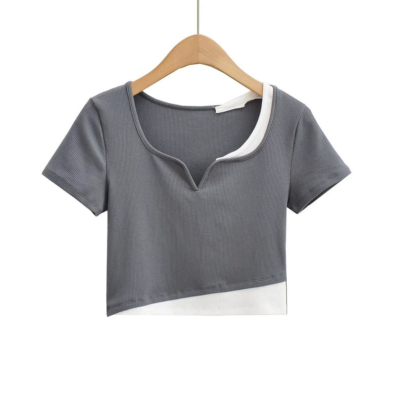 Women T-Shirt Short-Sleeved T-shirt Women's Summer V-neck Base Top