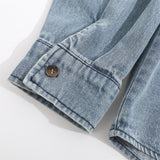 Men Long Sleeved T Shirt Denim Long Sleeve Shirt Men Spring and Autumn Floral Embroidery Washed Faded Baggy Coat