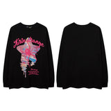 Men Long Sleeve Shirt Foam Printed Distressed Long Sleeve T-shirt Men and Women Hip Hop Loose