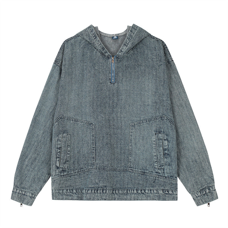 Men Denim Jacket Washed Do the Old Cowboy Hooded Sweater Spring and Autumn Loose