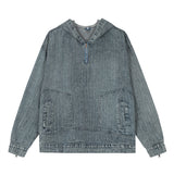 Men Denim Jacket Washed Do the Old Cowboy Hooded Sweater Spring and Autumn Loose