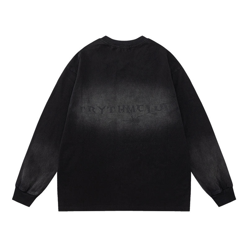 Men Long Sleeve Shirt Letter Graffiti Distressed Long Sleeve T-shirt Men and Women Hip Hop Retro Loose