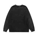 Men Long Sleeve Shirt Hip Hop Cartoon Printed Washed Long Sleeve T-shirt Men and Women Retro Bottoming