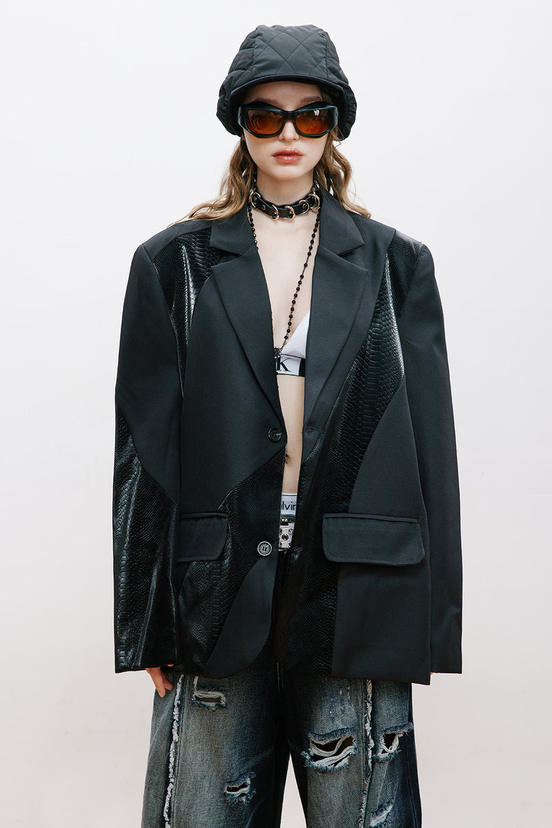 Unisex Jacket Fall Black Panel Suit Women's Clothing