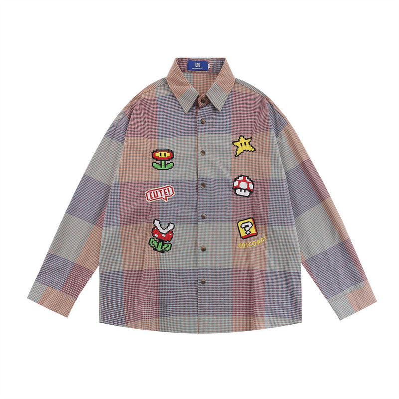 Men Long Sleeved T Shirt Plaid Long Sleeve Shirt Men Spring and Autumn Leisure Baggy Coat