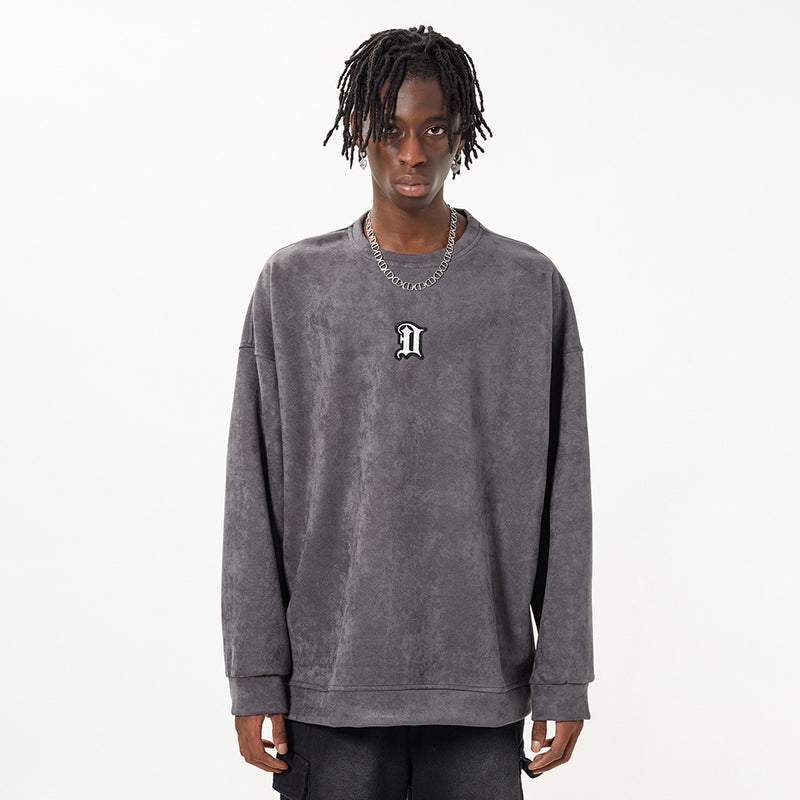 Men Hoodie Simple Embroidered Letter Crew Neck Sweatshirt