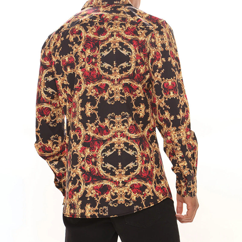 Men Shirt Autumn Printed Long Sleeve Slim Fit Men's Shirt