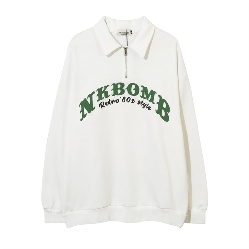 Men Hoodie Sheep Printing Lapel Sweater Boys Spring and Autumn Half Zipper Polo Shirt