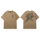 Men T Shirt Five-Pointed Star Letter Print Couple Half Sleeve T-shirt Vintage Distressed Short Sleeve