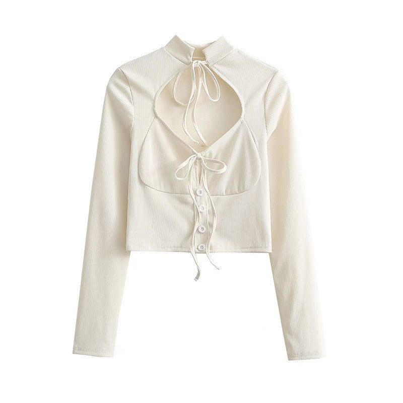 Women T-Shirt Breasted Chest-Flattering Long-Sleeved T-shirt Top