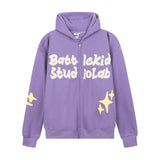 Men Fleece Lined Hoodie English Letter Hooded Sweater Men's Loose Hooded Cardigan Autumn and Winter