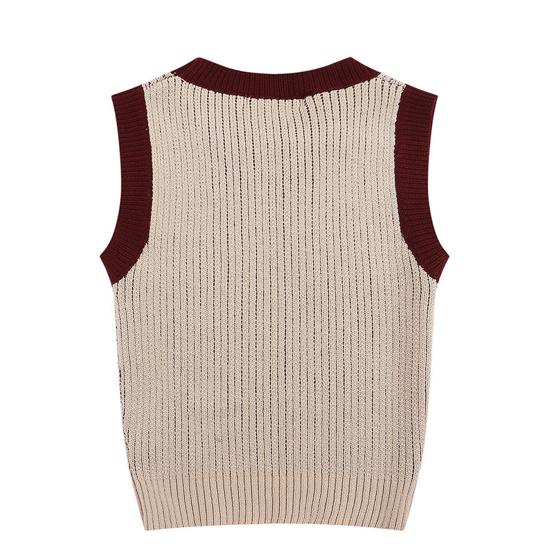 Women Vest Knitted Vest Women's Contrast Color Fit Short Sleeveless Top