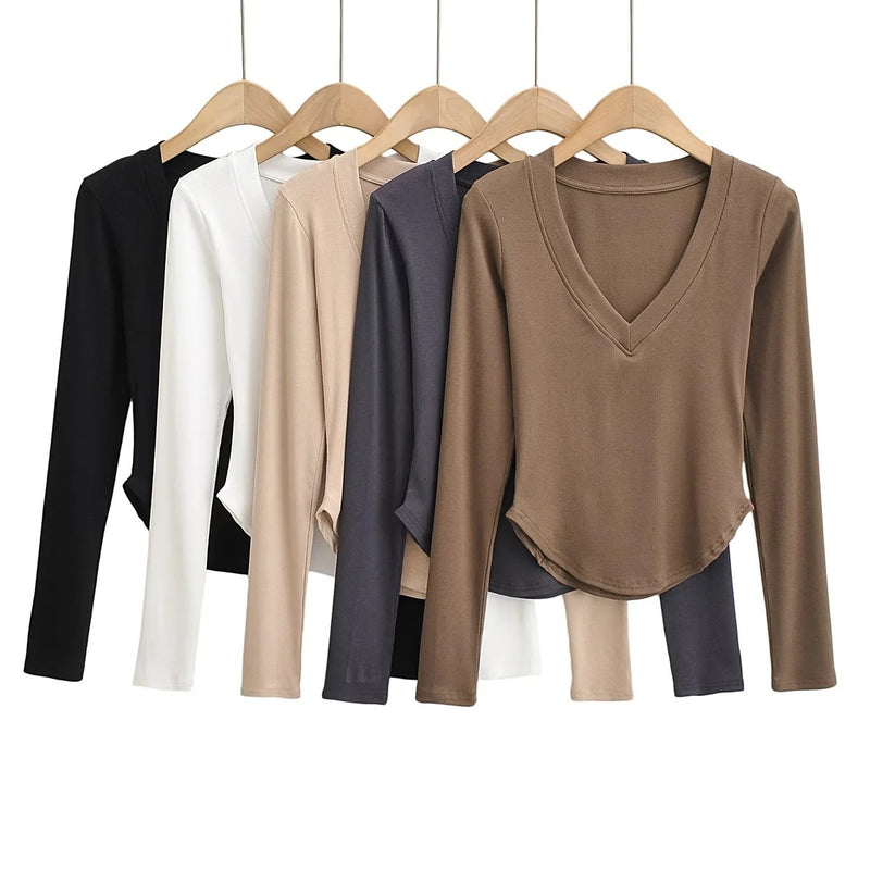 Women T-Shirt Spring and Autumn Curved Long-Sleeved T-shirt