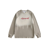 Unisex Hoodie Retro Washed Raglan Sleeve Crew Neck Pullover Sweatshirt Men and Women