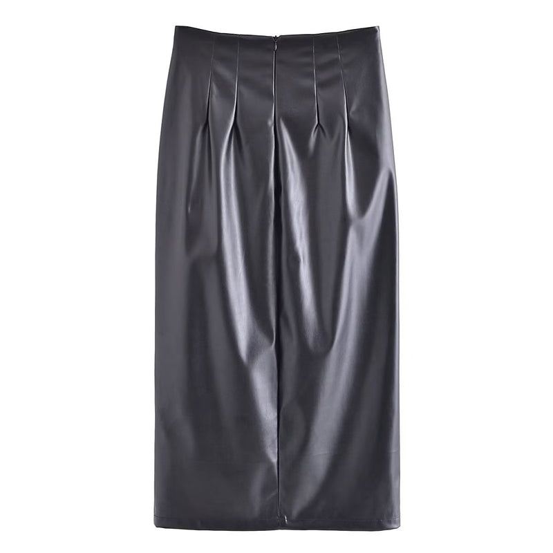 Women Skirt Autumn Pu Sheath Mid Skirt