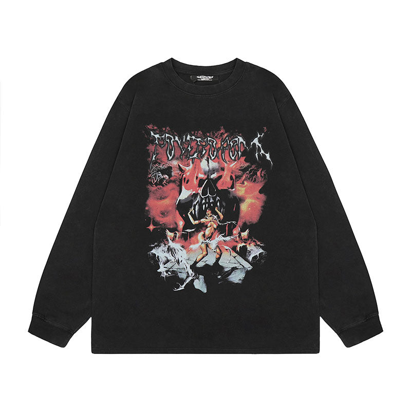 Men Long Sleeve Shirt Washed Long Sleeve Bottoming T-shirt Men and Women Ins