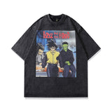 Men T Shirt Hip Hop Cartoon Anime Print Washed and Worn Short Sleeve T-shirt Men and Women